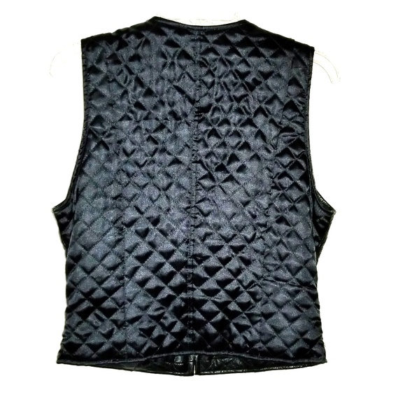 Diamond Cut Quilted Black Leather Vest - Picture 2 of 4